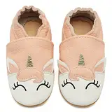 HMIYA Weiche Leder Krabbelschuhe Babyschuhe Lauflernschuhe mit Wildledersohlen für Jungen und Mädchen 0-6 Monate 6-12 Monate 12-18 Monate 18-24 Monate（12-18 Monate，Hell-Pink）