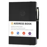 JIANTA Adressbuch mit alphabetischen Registern von A-Z, PU-Leder Adressbuch mit Stift, gebundenes Adressbuch für die sichere Aufbewahrung von Email, Telephon und Adress Kontakten