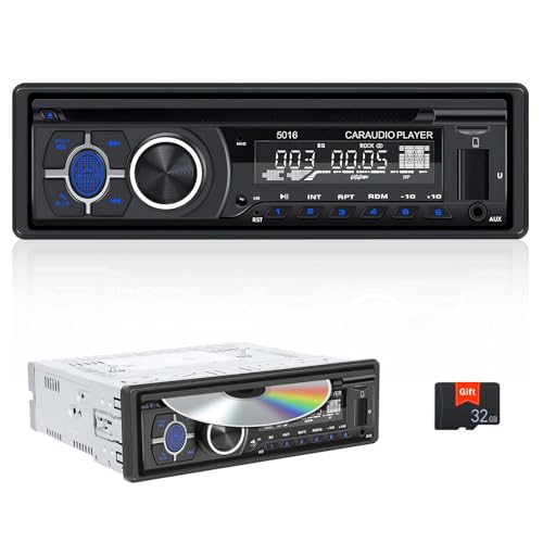 CAMECHO 1Din Autoradio mit CD DVD Player, Autoradio 1 DIN mit Bluetooth 5.1 Freisprechfunktion, Audio Empfänger mit AM/FM Radio, Fernbedienung, EQ, Smart Sync App +32GB TF+Anschluss