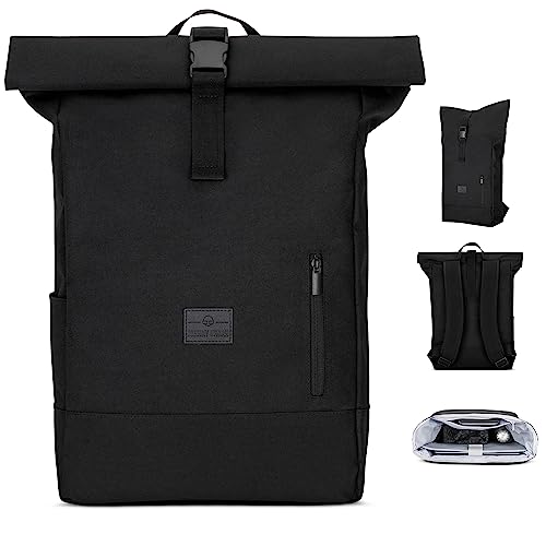 Johnny Urban Rolltop Rucksack Damen & Herren Schwarz - Robin Large - Tagesrucksack mit 16 Zoll Laptopfach - Recyceltes PET - 18-22L - Wasserabweisend