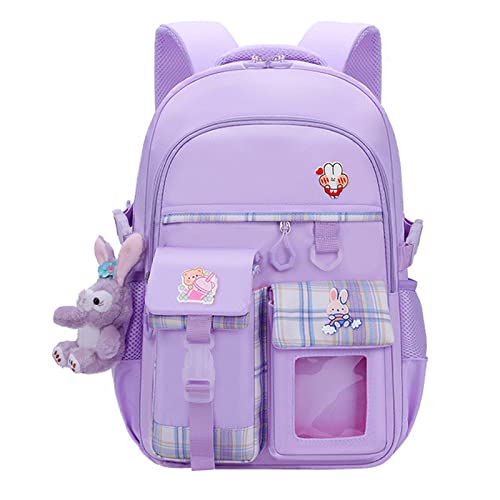 Myyunhx Rucksack für Mädchen Kawaii Grosse Kapazität Rucksack für Mädchenschule Süße Mädchenschule Tasche Mit Plüsch Cartoon Anhänger und dekorative Karte Für jugendliche Mädchen Schulranzen (Lila)