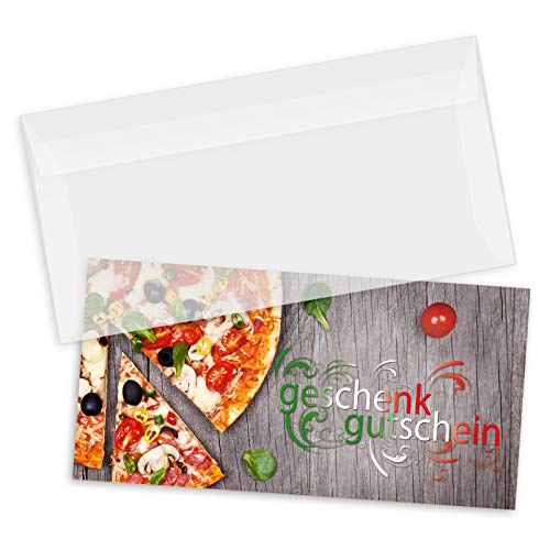 GESCHENKGUTSCHEINcom by POS-HAUER. Gutschein-Set. 50x Gutschein + Kuvert. Für Italienische Restaurants Pizzeria Gastronomie, blanko zum selber Ausfüllen.