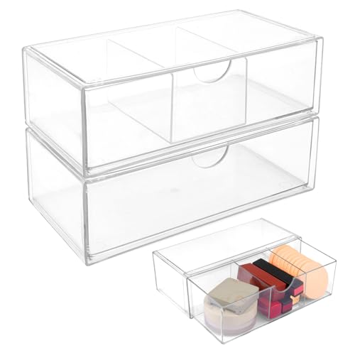 2 Stück Stapelbar Kosmetik Schublade, Acrylbox Schubladen mit Schubladen, Transparent Drawer Skincare, Kosmetik Organizer Schubladen, Acryl Make up Organizer, für Waschtisch, Schminktisch