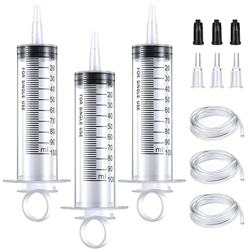 3 Stück 100ml Spritze Große Spritzen mit Schlauch für Wissenschaftslabore Ohne Nadel für Nachfüllen und Messen Öl Klebstoffapplikator von Flüssigkeiten Füttern von Haustieren wissenschaftliche Labors