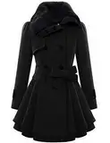Zeagoo Damen-Trenchcoat, Kunstfell, Revers, zweireihig, dicke Wolle, warm, Größe S-2XL, Schwarz, L
