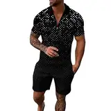 Hehiy Herren Mode Stylisch 2024 Sommer Herren Sportanzug 2 Teiliges Outfit Herren Set Herren Leicht Elegant Poloshirt + Kurze Hose Jumpsuit Herren Kurz Polo Anzug Herren Jogging