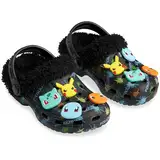 Pokemon Clogs Kinder Gartenschuhe mit Schuh Charms & Abnehmbarem Fleece-Futter - Geschenke für Kinder(Schwarz/Mehrfarbig, 29 EU)