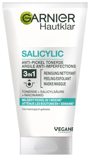 Garnier Hautklar 3 in 1 Gesichtsreinigung für unreine Haut, Reinigung, Peeling und Maske, Mit Salizylsäure und Tonerde, 1 x 150 ml