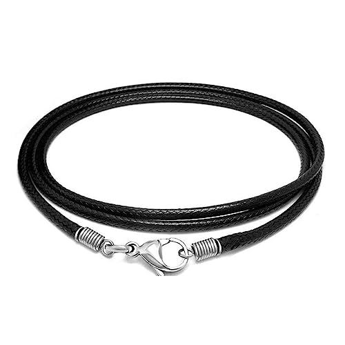 NVOQILIN Schwarze Lederhalskordel mit Edelstahl-Verschlüssen für Halsketten, Anhänger, Armbänder, Schnur, Schmuckherstellung