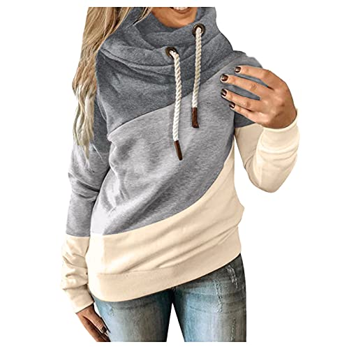 CHENSIYU Langarmshirt Damen Baumwolle Pullover Damen Locker Reißverschluss Hoodie Ringelshirt Blusenshirt Grau Rollkragenpullover Damenmode Kostüme Holzfällerhemd Damen Herbst Oberteile