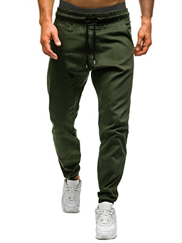 ShallGood Herren Hosen Lange Cargo Hosen Sommer Slim Fit Jogging-Hose Haremhose Einfarbig Lässige Freizeithose Mit Seitentaschen Chino Freizeithosen Armeegrün Medium