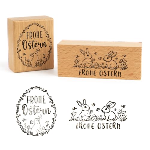 BOOMTOP 2Pcs Stempel Frohe Ostern Holz Motivstempel Holzstempel Ostern Hasen Osterei Stempelset Rechteckig Osterhasen Stempelmotive Osterstempel für Kartenherstellung Scrapbooking Bullet Journal