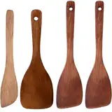 4 Stück Pfannenwender Holz, Spezial Holz-Küchenhelfer für Pfannen Reis Schaber, Bratpfannenwender, Holzschaber Küche Reisschaber, Schräg Schnitt Pfannenwender Jiaozi Messer