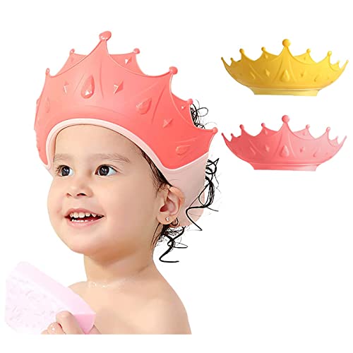 FUNUPUP 2 Stück Duschhaube Kinder Baby Verstellbare Krone-Form Haare Waschen Kinderschutz Schild Shampoo Schutz Baby-Visier für Augen und Ohren Krone