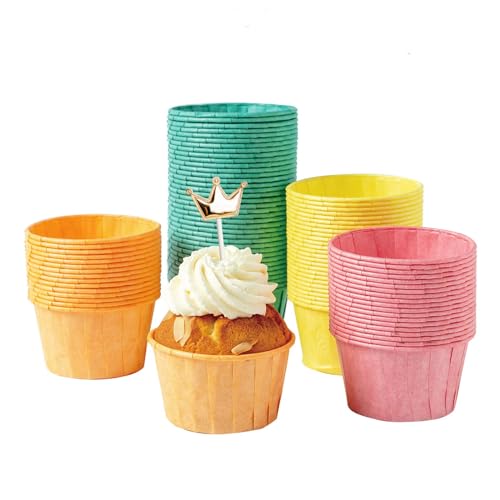 katbite Papier Muffinförmchen 160 Stück, Fettdicht Cupcake Formen für Hochzeit, Geburtstag, Party, Einweg Backförmchen in Grün Rot Gelb und Orange