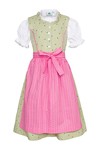 Isar-Trachten Kinder Dirndl 3-TLG. Kleid Bluse Schürze für Mädchen Oktoberfest Kirchweih Hochzeit Sonntagausflug rosa/grün