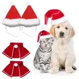 Sporgo Weihnachtskostüm für Katzen Hunde: 2PCS Haustier Kostüm Weihnachtsmütze Verstellbarer Umhang, Katzenbekleidung Hundebekleidung Weihnachten Haustier Kleidung für Christmas Party Geschenk