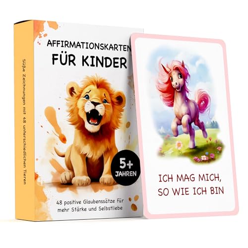 48 Affirmationskarten für Kinder - Selbstbewusstsein stärken und Achtsamkeit mit Gefühlskarten für Kinder [PÄDAGOGISCH WERTVOLL] - Achtsamkeitskarten Kinder, Mutmacherkarten für Kinder