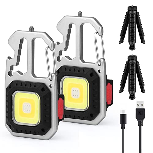 WolinTek 2PCS COB Schlüsselanhänger-Taschenlampe,Wiederaufladbare Notlicht 800 Lumen,Mini LED Arbeitsleuchte,Tragbare,Mechanikerlicht für Camping,Notfall (2PCS+Stand)