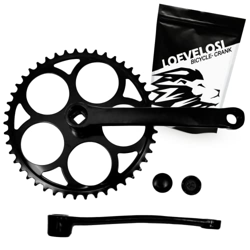 LOEVELOSI 1-Fach Fahrrad Kurbel verstärkter Stahl Crank Set Schwarz mit 46 Zähnen Vierkant Kurbelgarnitur 170 mm Kurbelarm für Retro & Vintage Bikes SingleSpeed Fixed Gear Fahrrad