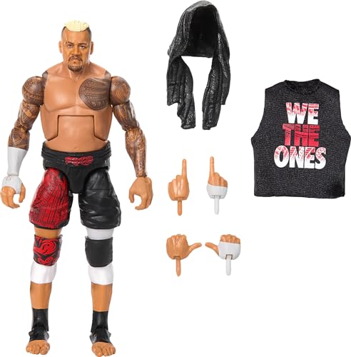 Mattel WWE Top Picks Elite Actionfigur & Zubehör Set, Solo Sikoa 15,2 cm Sammlerstück mit austauschbaren Händen, Ringausrüstung und 25 Gelenkpunkten