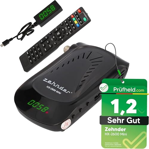 [ Test SEHR GUT, Note 1.2 *] Zehnder HX 2600 Mini Digital Sat Receiver mit Aufnahmefunktion, HD fähig, für Satellitenschüssel Satelliten Satellit TV Fernseher, mit HDMI & lernbare Fernbedienung