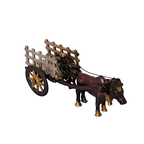 eCraftIndia Antique Finish Open Bullock Cart Brass Showpiece (16 cm x 5 cm x 8, Brown)