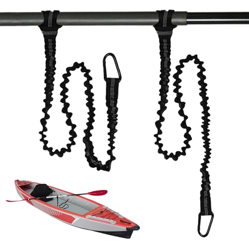 xiaoxianxian 2 Stück Kajak Paddelleine,Kajak Paddel Leine Elastische,Kajak Sicherheit Paddelleine Mit D Karabiner für Kajak Boot Surfbrett Bootfahren (Schwarz)
