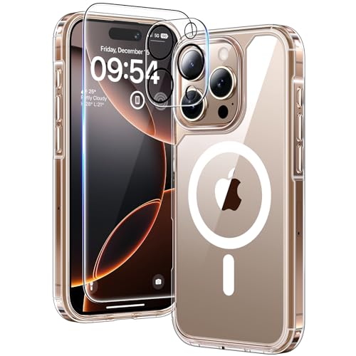 TAURI 5 in 1 für iPhone 16 Pro hülle, Handyhülle für iPhone 16 Pro Case, [Kompatibel mit MagSafe] [Vergilbt Nicht] Schlanke, Stoßfeste Telefon Hülle - Magnetisch Transparent