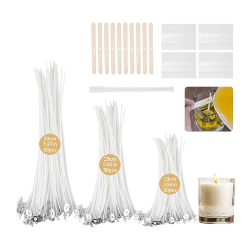 Kerzendocht Set, 150 Stück Kerzendochte für Kerzen, Rauchfrei Kerzen Selber Machen Set, Dochte für Kerzen DIY Kerzen Öllampen Aromatherapie, DREI Längen(10/15/20cm)