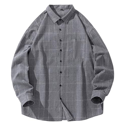 Herren Plaid Casual Plus Größe Lose Hemd Mit Kragen Langarm Hemd Hemd Mit Weste Herren Set Das Karierte Herrenhemd Ist Schlicht, Bequem, Locker Elegant (A-Grey, L)