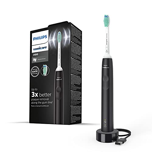 Philips Sonicare 3100 Series elektrische Zahnbürste mit Schalltechnologie, mit Drucksensor und Bürstenkopf-Wechselanzeige, schwarz (Modell HX3671/14)