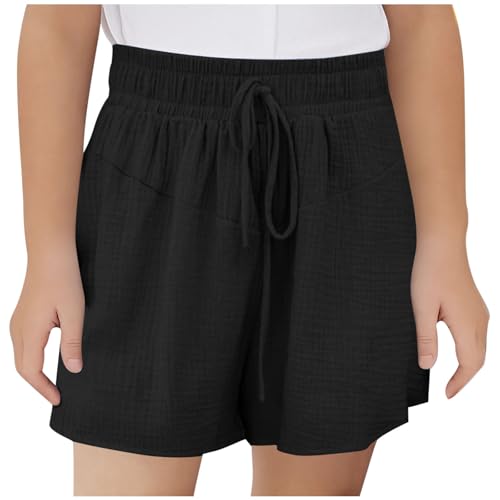 KODMNSW Mädchen Shorts Kurze Hose Sommer Sporthose Leicht Freizeit Sommerhose Elastische Taille Jogginghose Bequem Atmungsaktiv Trainingshorts Sweatshorts 3-14 Jahre Angebote Schwarz 150