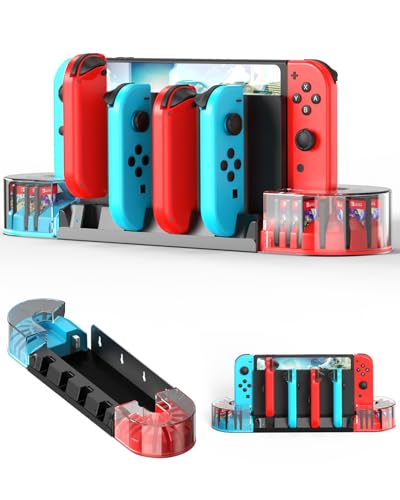 KUNSLUCK Switch Wandhalterung mit J-Con Ladegerät, Wandhalterung Kit Regal für Switch/OLED, Wandhalterung Switch Ladestation mit 20 Spielkarten Speicher und 6 Ladegeräte für J-Con (Schwarz)