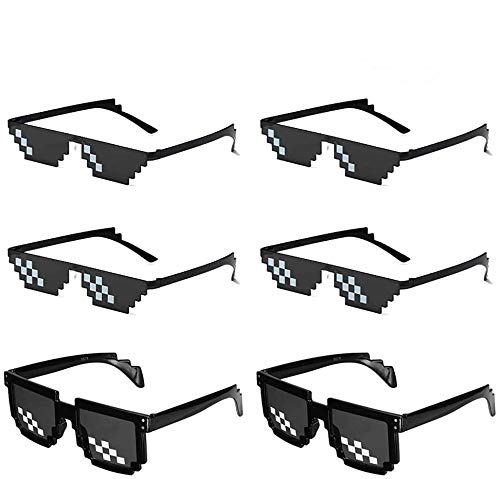 O-Kinee MLG Brille Schwarz, 6-Pack Pixelbrille Set, MLG Fun Sonnenbrille, Mosaik Sunglasses, Pixel Brille Lustig Spielzeug Ideal für Partys und Verkleidungen