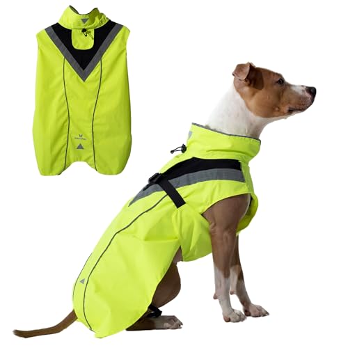 DOGOPAL Regenmantel Hund wasserdicht für kleine & große Hunde - Gelber Hunderegenmantel mit Reflektorstreifen - Wasserdichter Hundemantel, Regenschutz & Regenjacke aus atmungsaktivem Mesh (S)