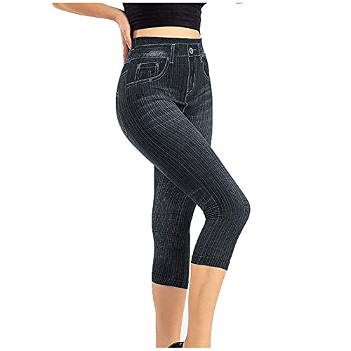 Damen Capri Hose 3/4 Jeans, Caprihose Hohe Taille Denim Hose Kurze Skinny Fit Jeanshose Damenjeans Leggings Stretch Bleistiftjean Bauchkontrolle Denimhose Scrunch Butt Push Up Booty Sport Leggings