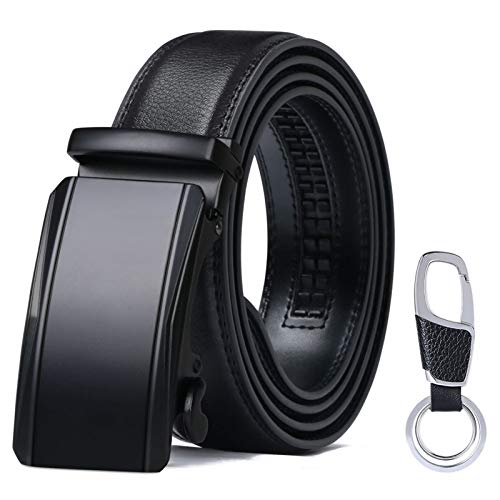 flintronic Herren Gürtel,Hochwertiges Leder material Ratsche Automatik Gürtel für Männer Ledergürtel Breite 3.5cm Länge 133CM-Schwarz (inkl Schlüsselbund & Geschenkbox)