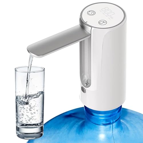 Wasserflaschen Pumpe,3 Stufen Quantitativer Elektrischer Wasserspender,Automatische Trinkwasserpumpe,Tragbar Wasserflaschenspender Faltbar,USB Pumpe für Wasserflasche,Camping Zuhause (Weiß)