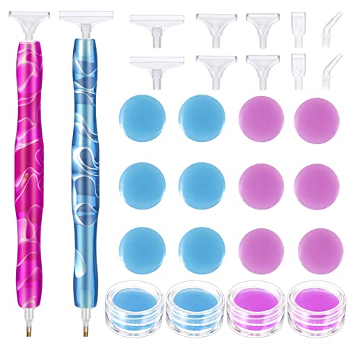 Resin Diamond Painting Pen, Diamant-Malstift aus Kunstharz Stift Diamanten Kurviger Stift, 5D Diamant-Malerei Werkzeuge mit 12 Teilen Kleber +12 Stücke Ersatz Stiftköpfe für DIY