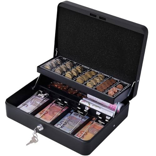 Geldkassette abschließbar mit Schlüssel,Geldkassette mit Münzzählbrett, tragbare Kasse für Haus, Büro und Veranstaltungen, 30 * 24 * 9cm