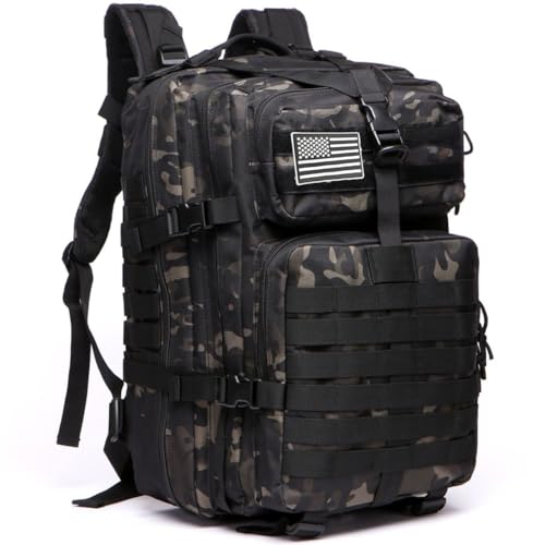 GUJOIN 50L Strapazierfähiger Nylon Wasserdichter Angeln Jagdrucksack Outdoor Militär Rucksäcke Taktische Sport Camping Wandertaschen (Camo Black)