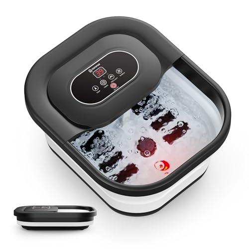 COMFIER Fußsprudelbad mit Massage und Heizfunktion | Faltbares Fußmassagegerät |Vibration & Sprudelfunktion |Timer|Pediküre Bimsstein|35℃-48℃|Fußbad mit 8 Shiatsu-Rollen (Schwarz)