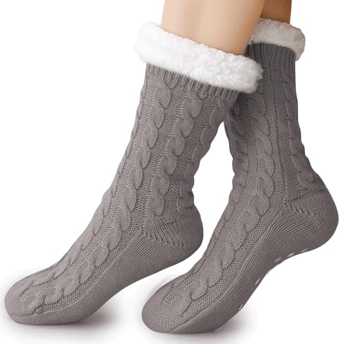 Effeet Warme Kuschelsocken Stoppersocken für Damen, Furry Dicke Antirutschsocken, Haussocken Geschenke für Frauen Winter Weihnachtssocken Hüttensocken Damen 36-42