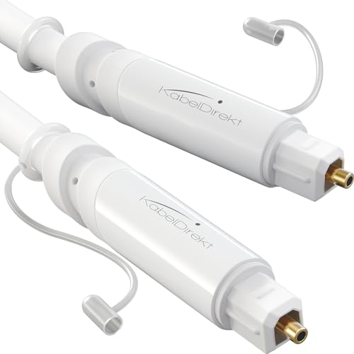 KabelDirekt – TOSLINK-Kabel weiß, optisches Audiokabel – 2 m – Glasfaserkabel für Soundbar mit Schutzkappe (TOSLINK auf TOSLINK, digitales S/PDIF-Kabel, HiFi/Verstärker, Heimkino, Xbox One/PS4)