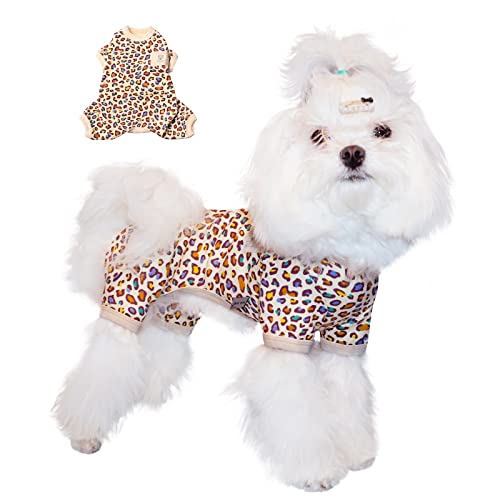 TONY HOBY Hunde-Pyjamas, Hunde-Overalls, Hunde-Pyjamas mit 4 Beinen für Frühling, Sommer und Herbst, Haustier-Kleidung für kleine und mittelgroße Hunde (Weiß, Leopard, M)