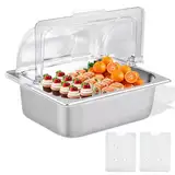 BAOSHISHAN Edelstahl-Buffet-vitrine 6.5cm Tief Buffetvitrine Transparentem Klappdeckel Edelstahl Serviertablett Anzeigeablage mit 2 Wasserbox, 33 x 27 x 25 cm