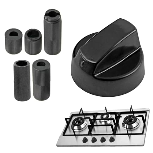 6x Universal Drehknopf Set, Herdknöpfe Knöpfe Schalter, Kontrollknöpfe, Drehknopf Herd, Herd Griff, Schalter Herd, 42mmØ Adaptern Drehknöpfe für alle Arten von Ofen, Herd & Kochfeld, Schwarz