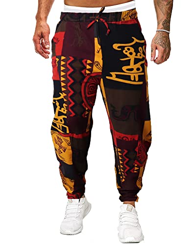 YAOBAOLE Pumphose Herren Yoga Hose Herren Haremshose Baggy Herren Haremshose mit Gedruckten Gelb XL