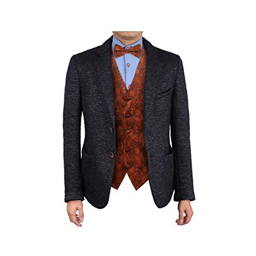 Epoint Herren Mode Exporteure Weste Paisley Mikrofaser Weste Vorgebunden Fliege, Dunkelorange-ege2b01b, L